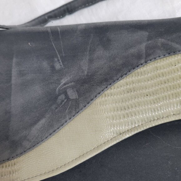 Vtg Faux Suede Crossbody shoulder bag detachable handle alligator print purse - Picture 2 of 9